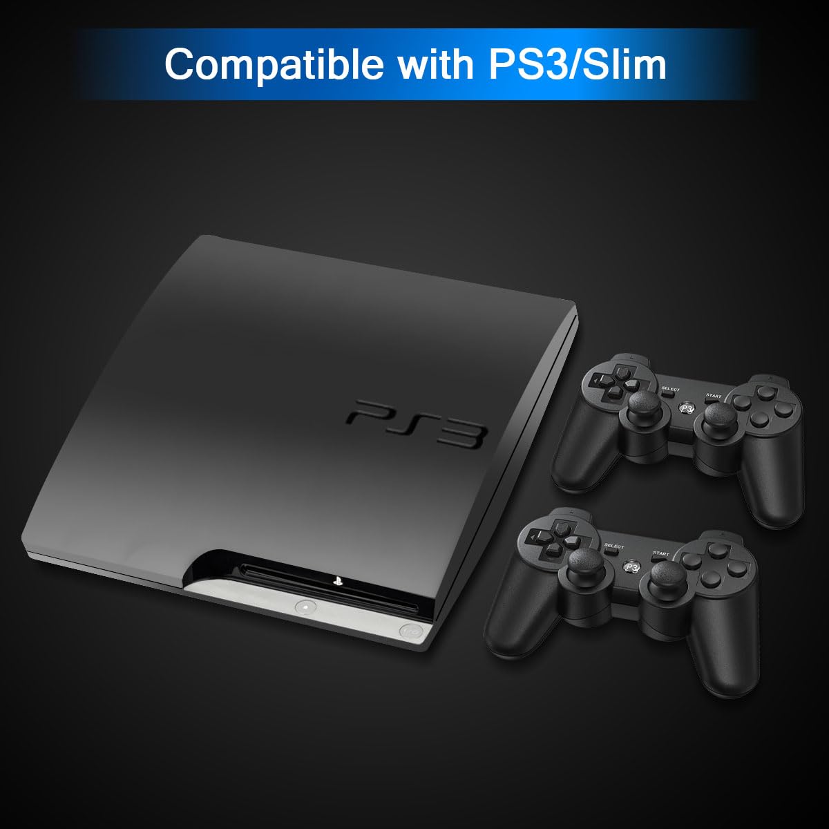 PS3 Controller Wireless, with 1 Charging Cables, Compatible with PlayStation 3 - Black