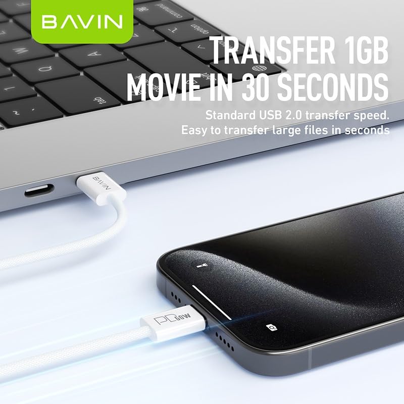 Bavin 3ft 60W USB Type C to C Charging Cable for iPhone 15 for Samsung Galaxy S24/A14/A54/S23 FE/S23+/S23 Ultra/A53 5G/S22/A13/A03S/S21S20/A12/A32, white