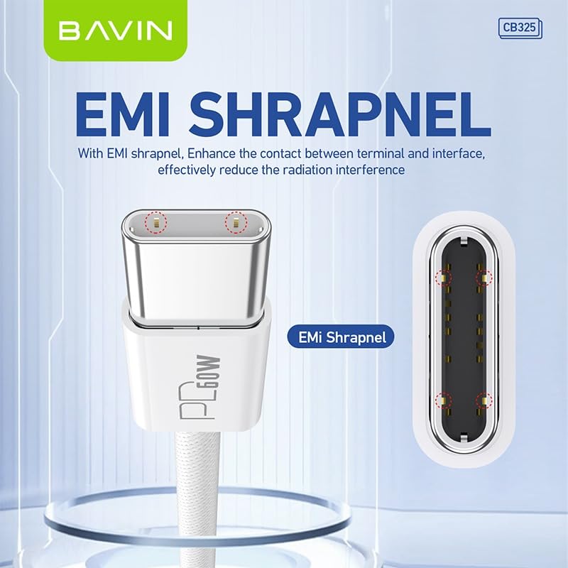 Bavin 3ft 60W USB Type C to C Charging Cable for iPhone 15 for Samsung Galaxy S24/A14/A54/S23 FE/S23+/S23 Ultra/A53 5G/S22/A13/A03S/S21S20/A12/A32, white
