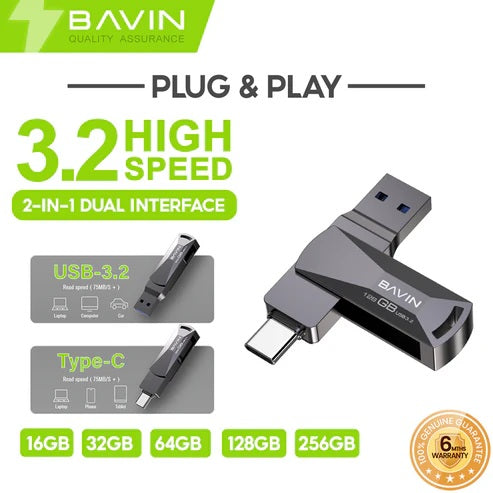 Bavin USB Drive 64GB USB3.2 to Type C